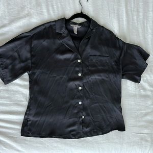 Button Up Short Sleeve Satin-like Shirt